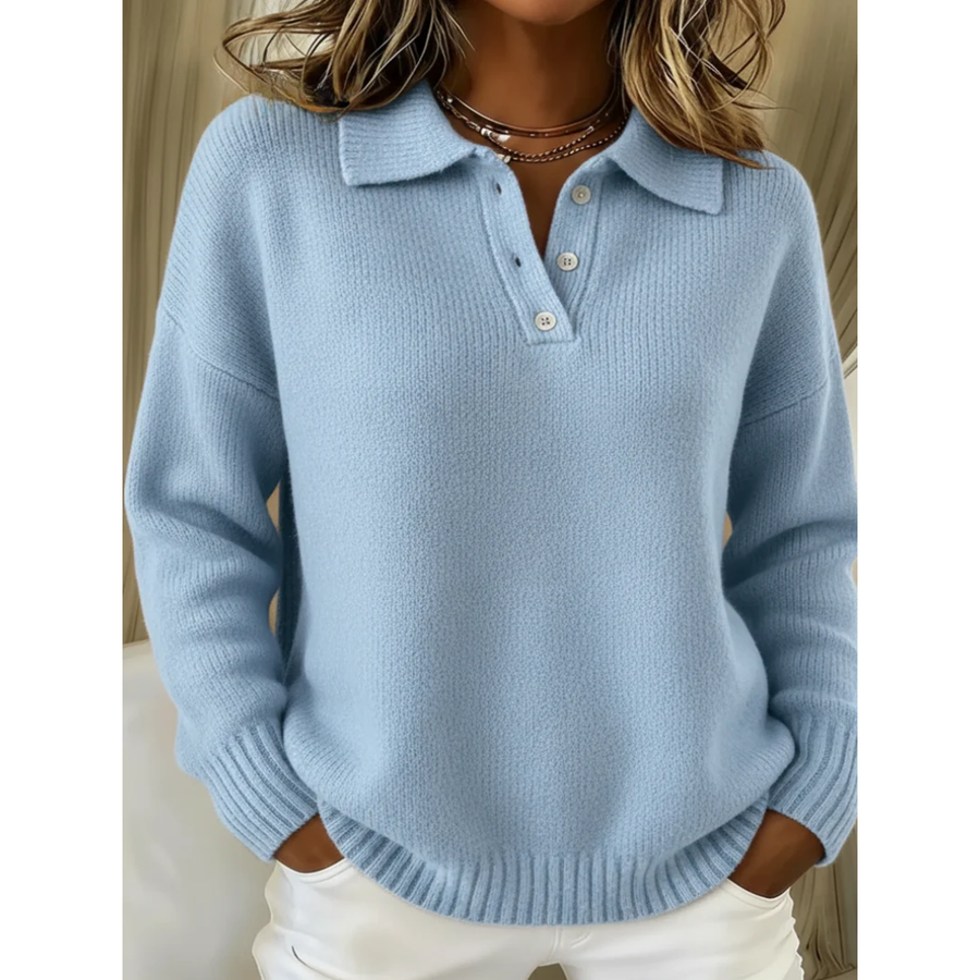 Charlotte | Elegant Button Collar Knit Sweater
