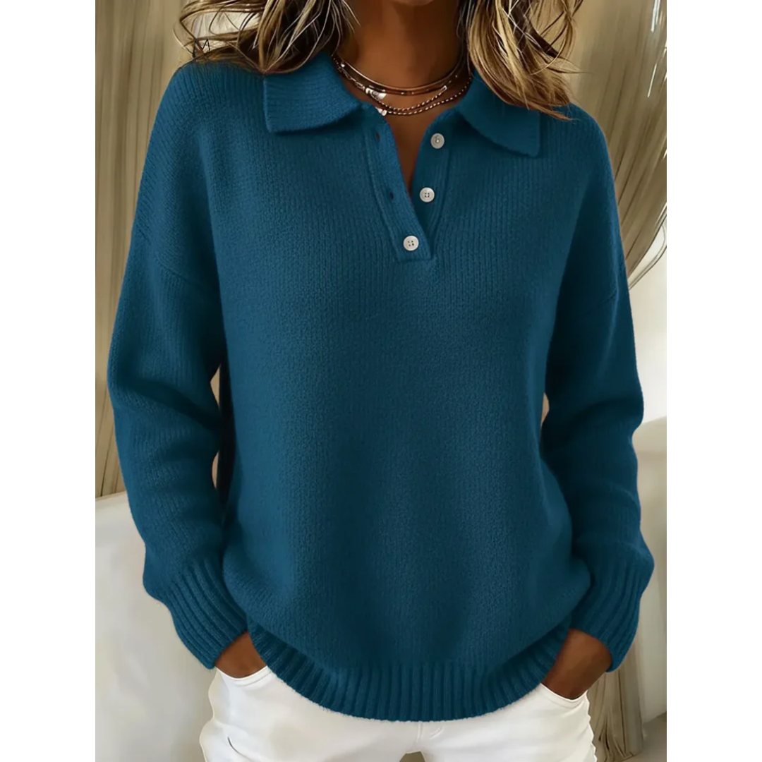Charlotte | Elegant Button Collar Knit Sweater