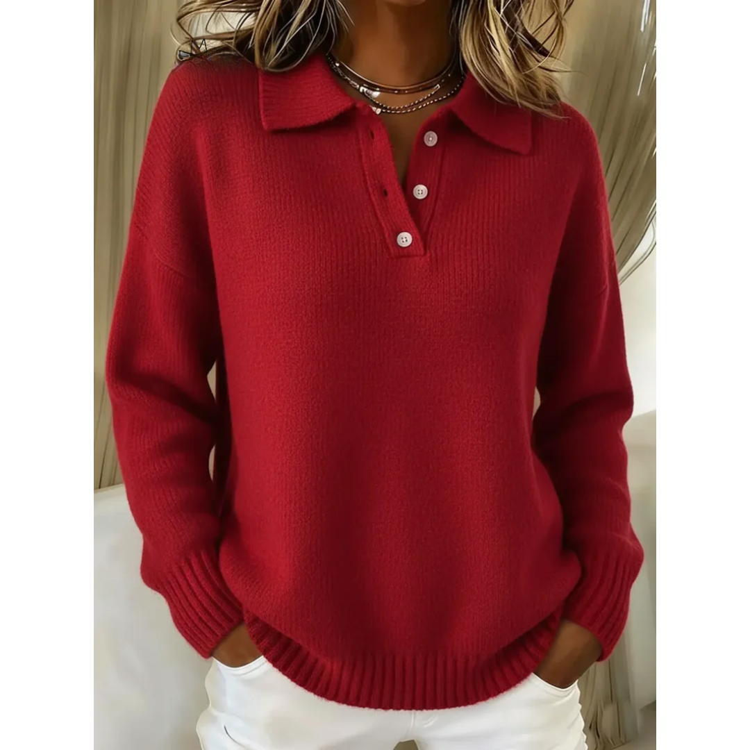 Charlotte | Elegant Button Collar Knit Sweater