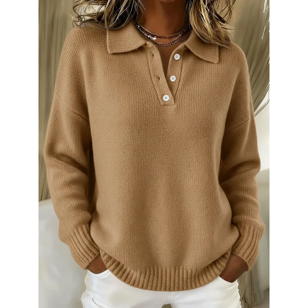 Charlotte | Elegant Button Collar Knit Sweater