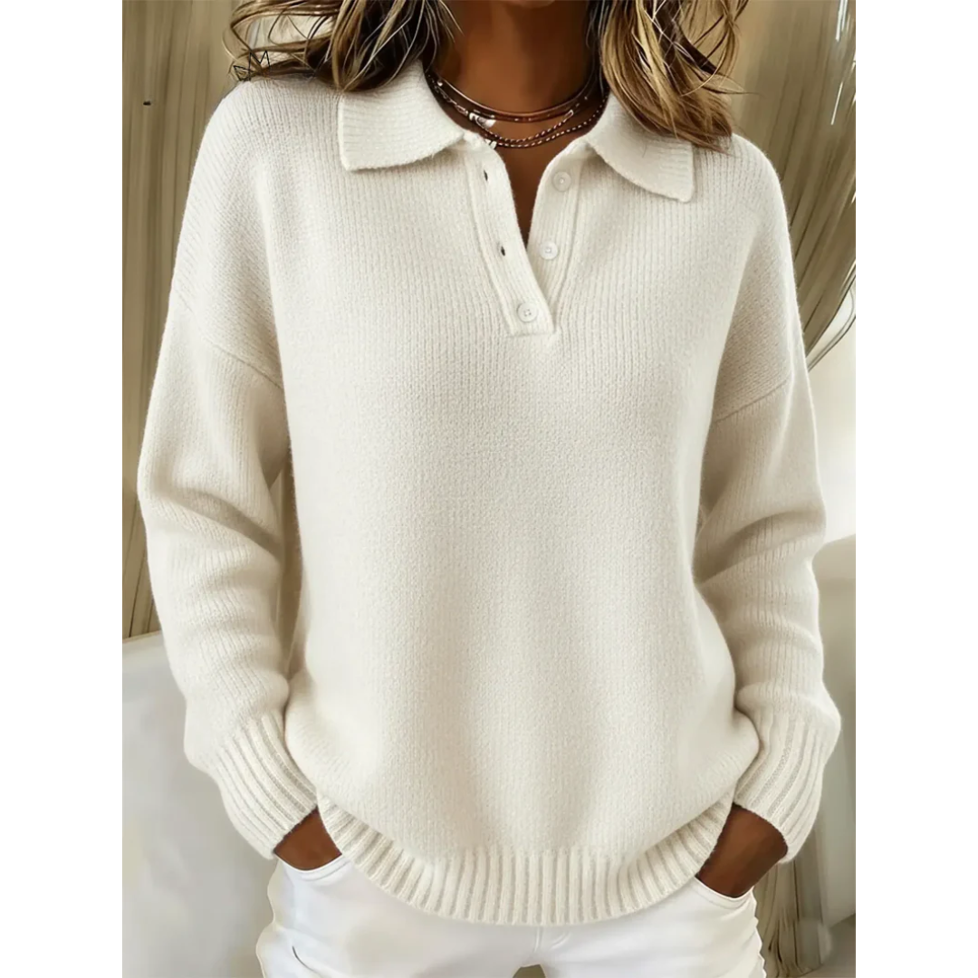Charlotte | Elegant Button Collar Knit Sweater