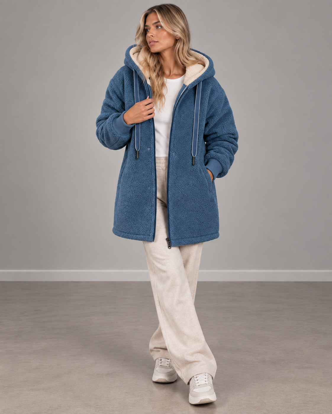 Olivia | Cosy Longline Hooded Fleece Jacket