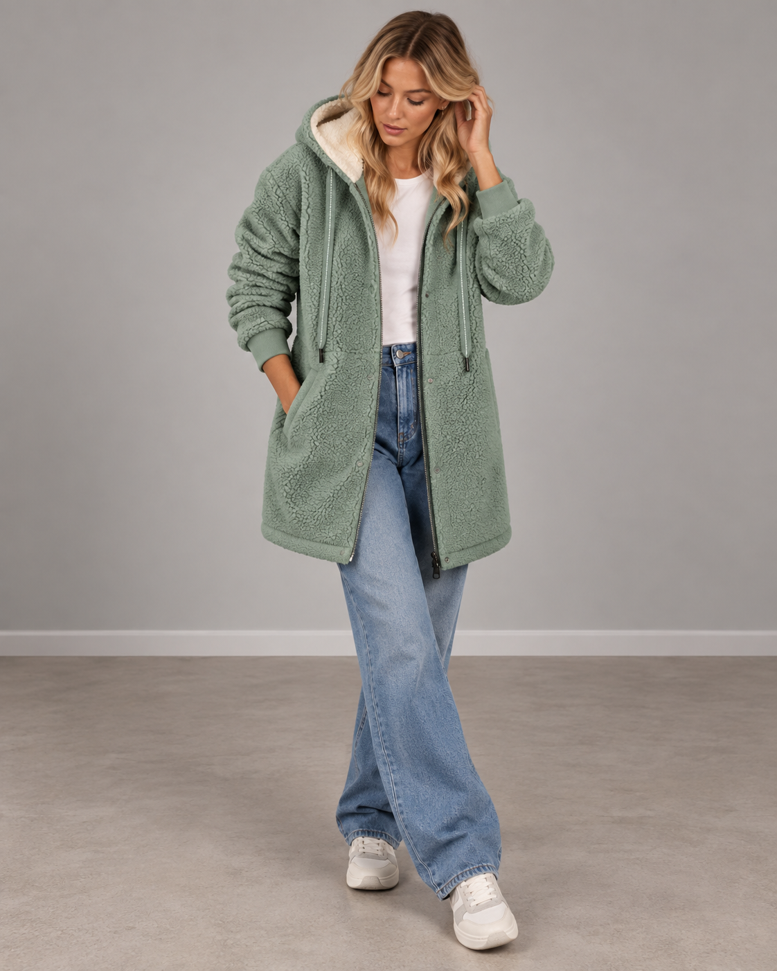 Olivia | Cosy Longline Hooded Fleece Jacket