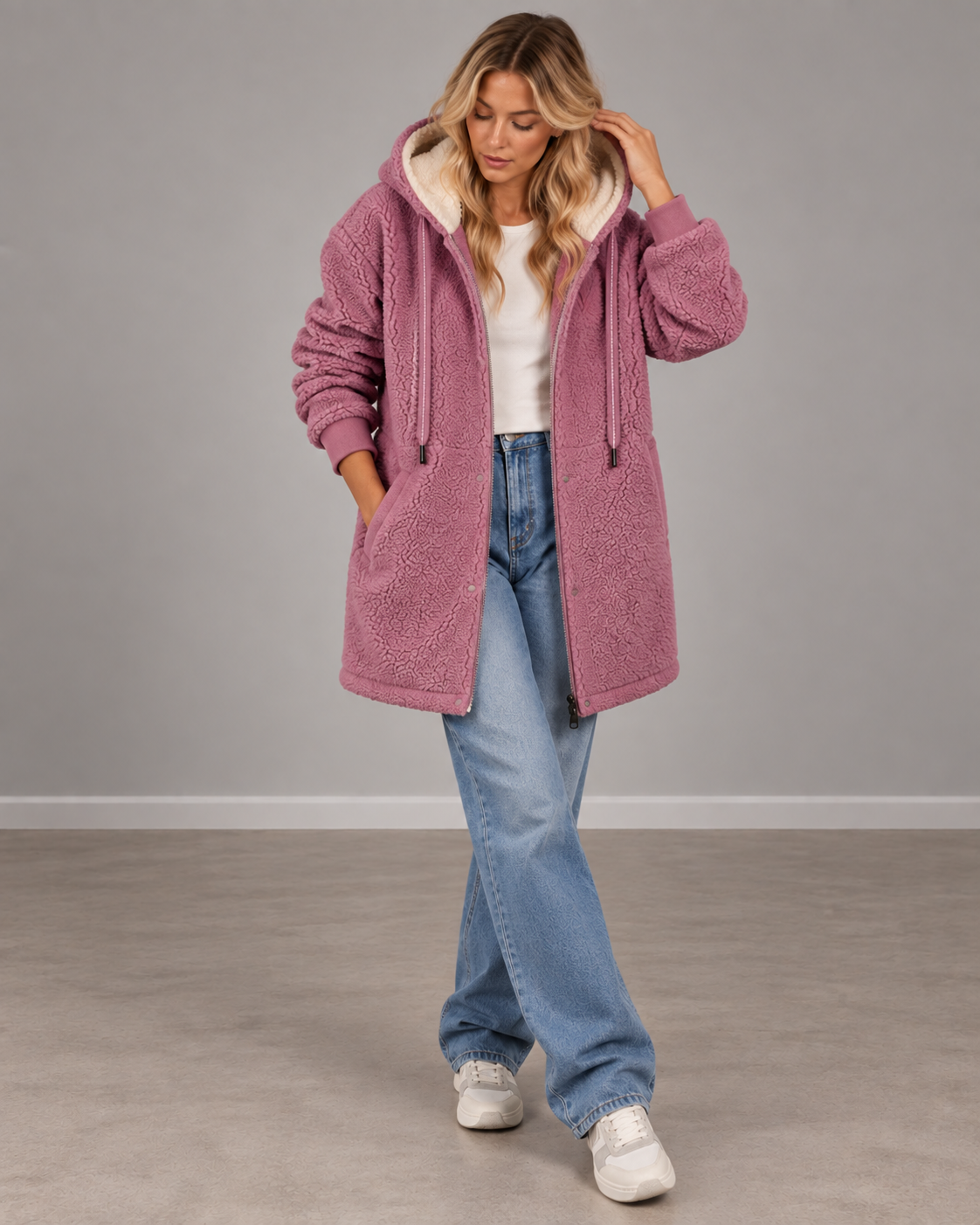 Olivia | Cosy Longline Hooded Fleece Jacket